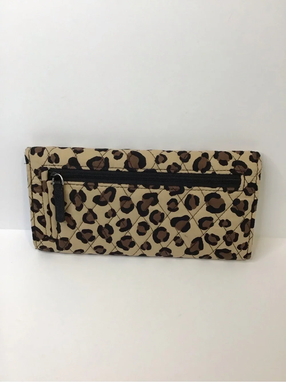 Vera Bradley Tan Brown Black Leopard Print Cotton Quilted Trifold Wallet